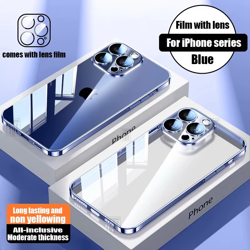 Luxury Plating TPU iPhone Case — High-Quality Soft Half-Wrapped Cover with Clear Lens Protection, Shockproof, Anti-Fingerprint, Transparent Design