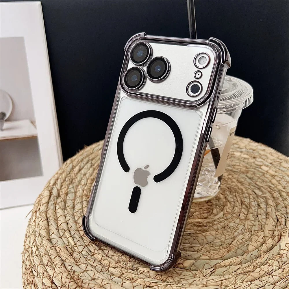 Luxury iPhone Case — Plating Transparent Shockproof Magnetic Cover, MagSafe Compatible, Wireless-Charging, Anti-Fingerprint, Full Protection