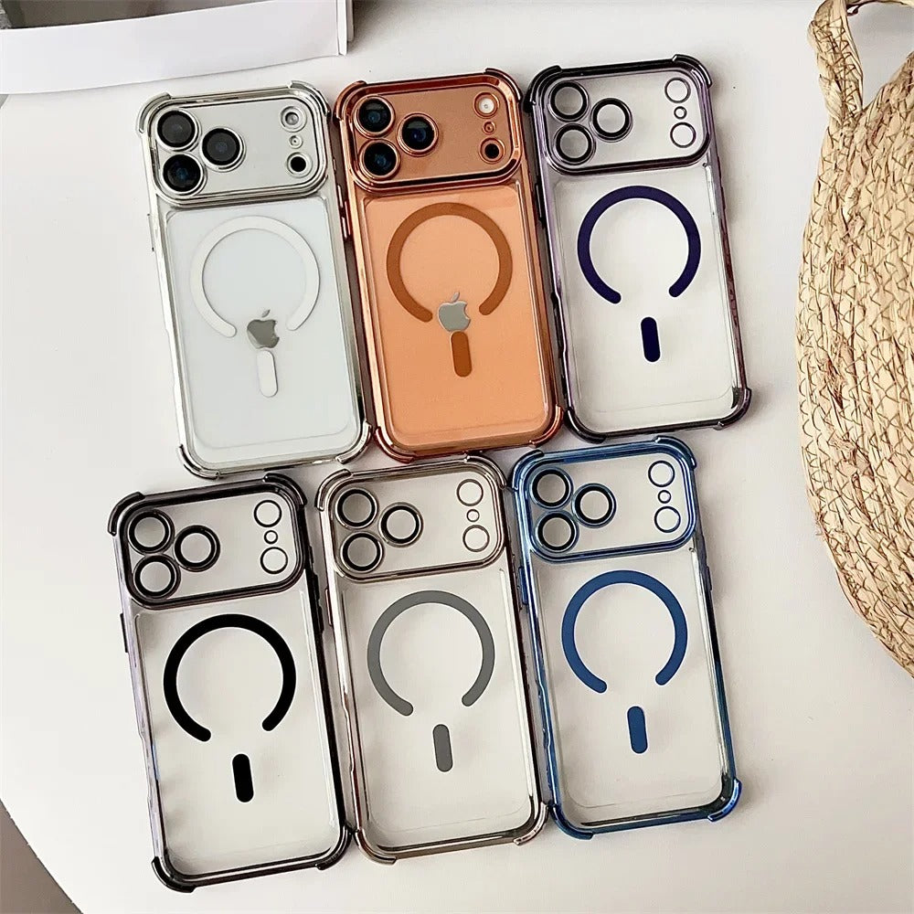 Luxury iPhone Case — Plating Transparent Shockproof Magnetic Cover, MagSafe Compatible, Wireless-Charging, Anti-Fingerprint, Full Protection