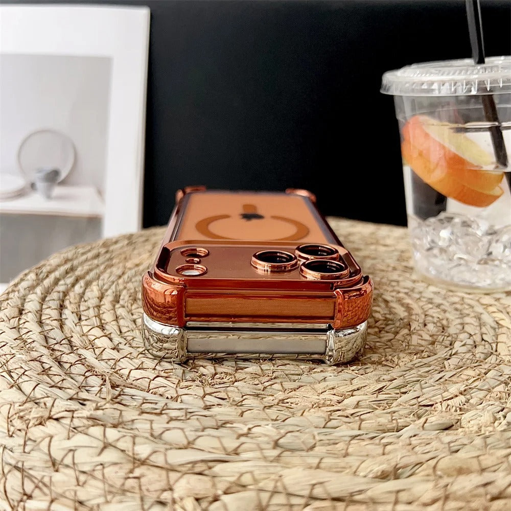 Luxury iPhone Case — Plating Transparent Shockproof Magnetic Cover, MagSafe Compatible, Wireless-Charging, Anti-Fingerprint, Full Protection