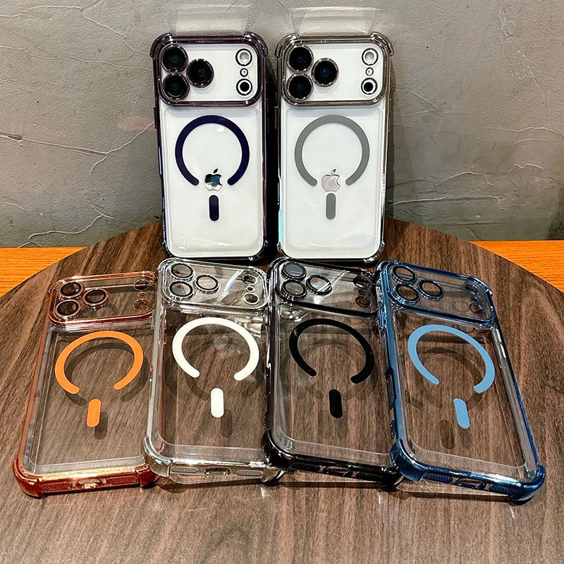 Luxury iPhone Case — Plating Transparent Shockproof Magnetic Cover, MagSafe Compatible, Wireless-Charging, Anti-Fingerprint, Full Protection
