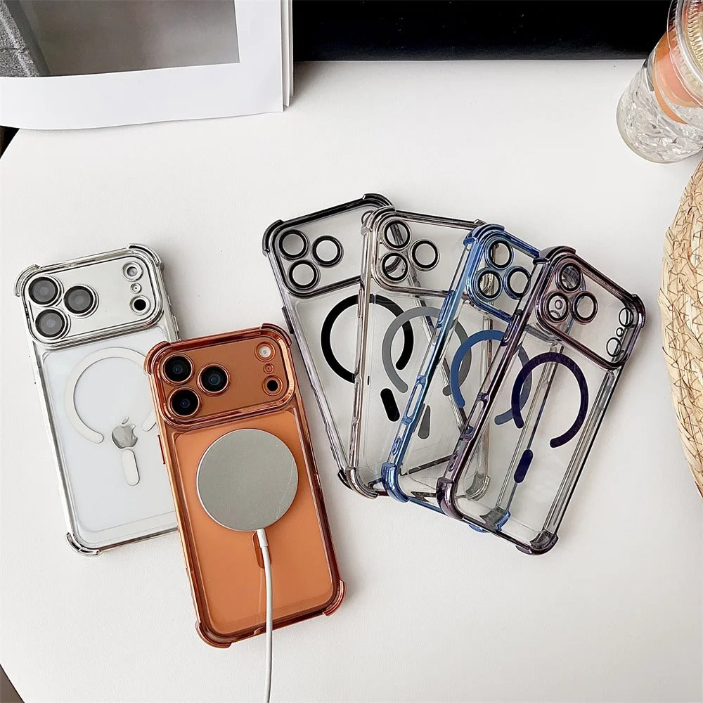 Luxury iPhone Case — Plating Transparent Shockproof Magnetic Cover, MagSafe Compatible, Wireless-Charging, Anti-Fingerprint, Full Protection