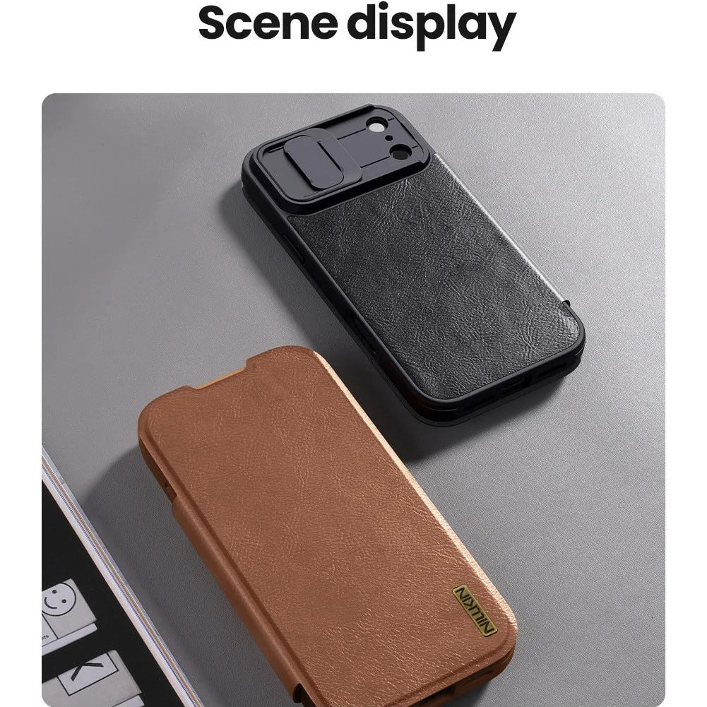 Luxury iPhone Case — Shockproof Flip Leather Wallet Cover with Camera Slider Protection, Anti-Fingerprint Dustproof Design