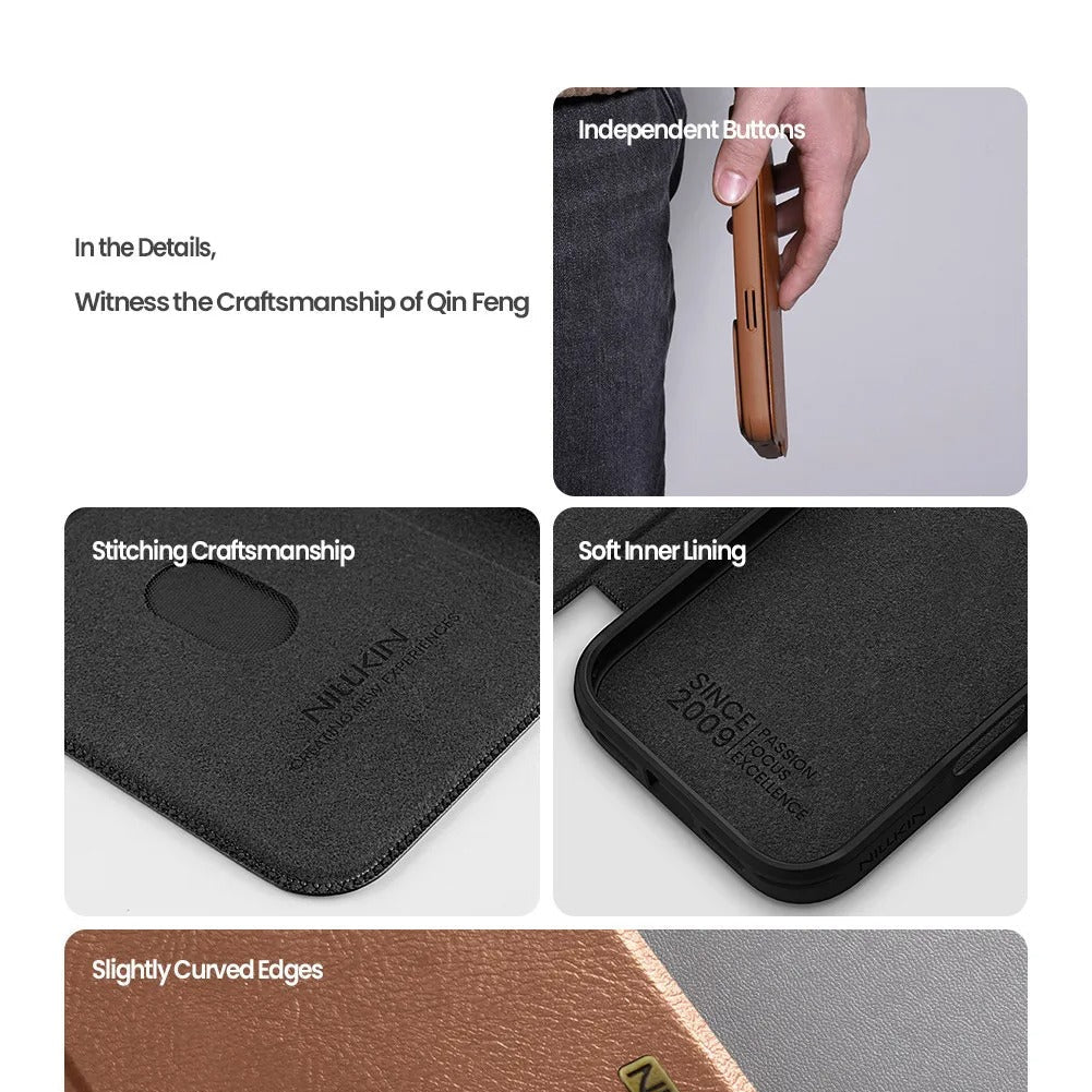 Luxury iPhone Case — Shockproof Flip Leather Wallet Cover with Camera Slider Protection, Anti-Fingerprint Dustproof Design