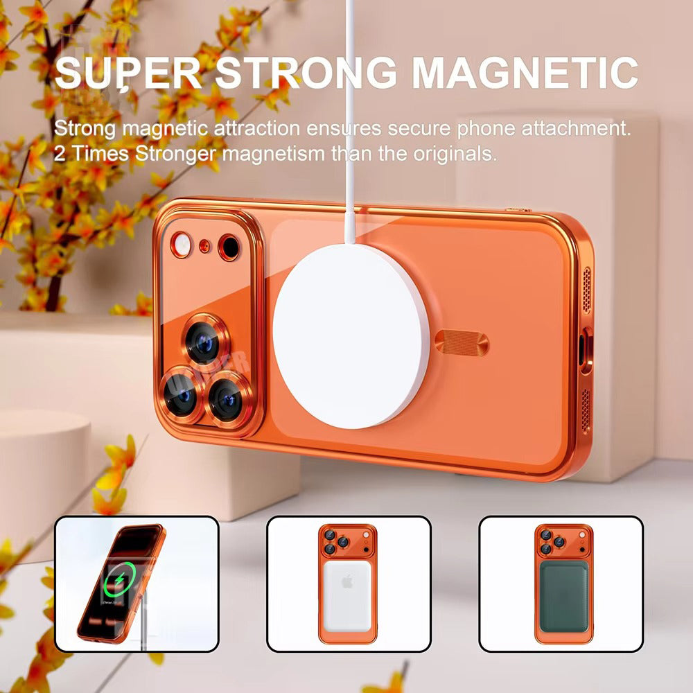 Luxury iPhone Case — Soft TPU Plating MagSafe Magnetic Lens Protection with Shockproof, Anti-Fingerprint, Anti-Scratch Transparent Half-Wrapped Cover