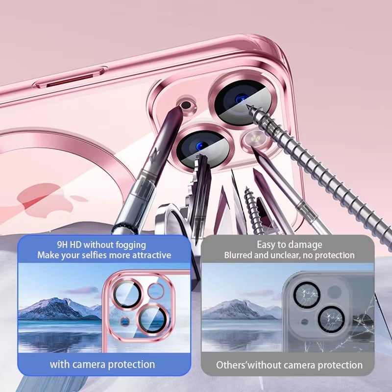 Luxury iPhone Case — Soft TPU Plating MagSafe Magnetic Lens Protection with Shockproof, Anti-Fingerprint, Anti-Scratch Transparent Half-Wrapped Cover