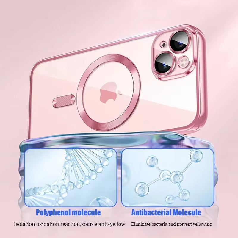 Luxury iPhone Case — Soft TPU Plating MagSafe Magnetic Lens Protection with Shockproof, Anti-Fingerprint, Anti-Scratch Transparent Half-Wrapped Cover