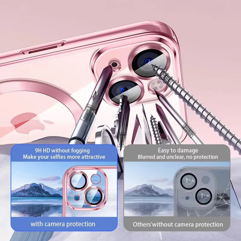 Luxury iPhone Case — Soft TPU Plating MagSafe Magnetic Lens Protection with Shockproof, Anti-Fingerprint, Anti-Scratch Transparent Half-Wrapped Cover
