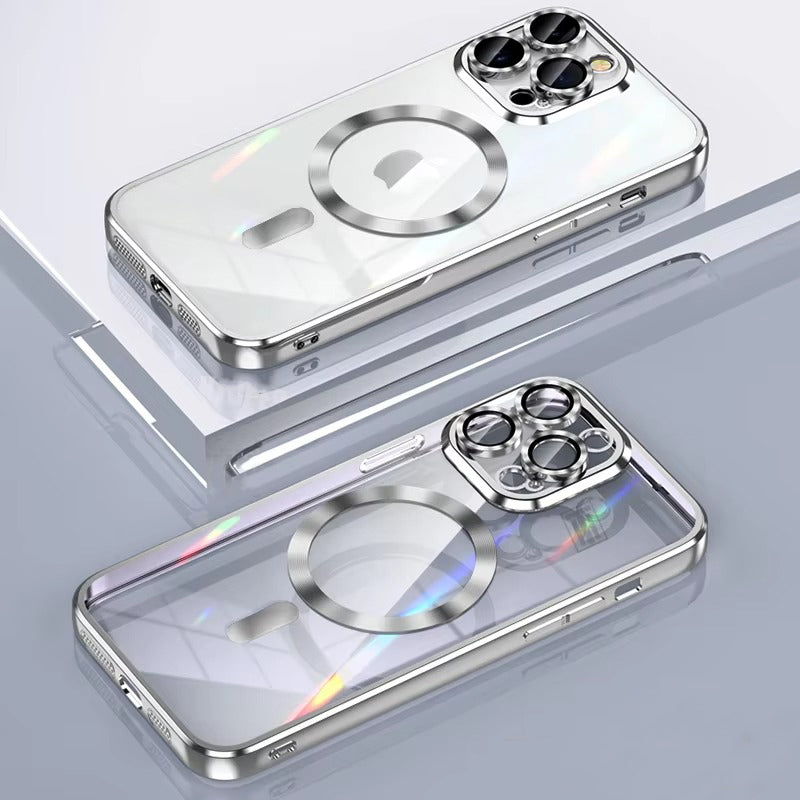 Luxury iPhone Case — Soft TPU Plating MagSafe Magnetic Lens Protection with Shockproof, Anti-Fingerprint, Anti-Scratch Transparent Half-Wrapped Cover