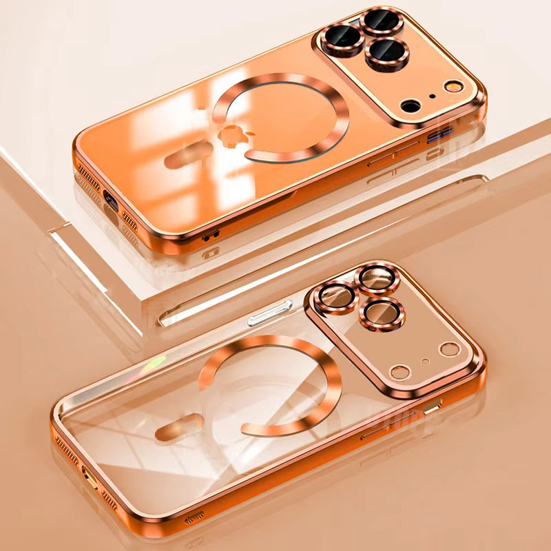 Luxury iPhone Case — Soft TPU Plating MagSafe Magnetic Lens Protection with Shockproof, Anti-Fingerprint, Anti-Scratch Transparent Half-Wrapped Cover