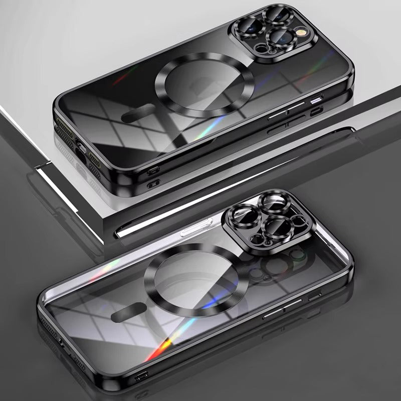 Luxury iPhone Case — Soft TPU Plating MagSafe Magnetic Lens Protection with Shockproof, Anti-Fingerprint, Anti-Scratch Transparent Half-Wrapped Cover