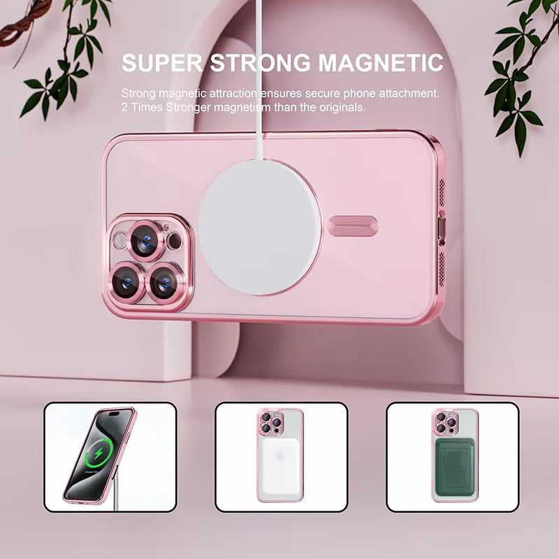 Luxury iPhone Case — Soft TPU Plating MagSafe Magnetic Lens Protection with Shockproof, Anti-Fingerprint, Anti-Scratch Transparent Half-Wrapped Cover