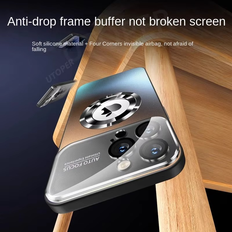 Luxury Titanium Sanding Magnetic iPhone Case — Magsafe Wireless Charging, Shockproof Half-Wrapped Cover with Glass Lens Protection, Anti-Fingerprint, Non-Slip Finish