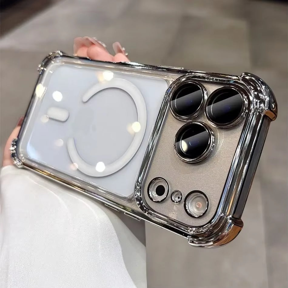 Luxury iPhone Case — Transparent MagSafe Soft TPU Airbag Cover with Shockproof Anti-Knock Clear Full Protection for Wireless Charging