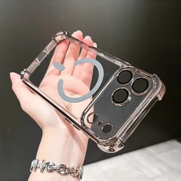 Luxury iPhone Case — Transparent MagSafe Soft TPU Airbag Cover with Shockproof Anti-Knock Clear Full Protection for Wireless Charging