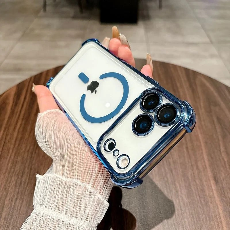 Luxury iPhone Case — Transparent MagSafe Soft TPU Airbag Cover with Shockproof Anti-Knock Clear Full Protection for Wireless Charging