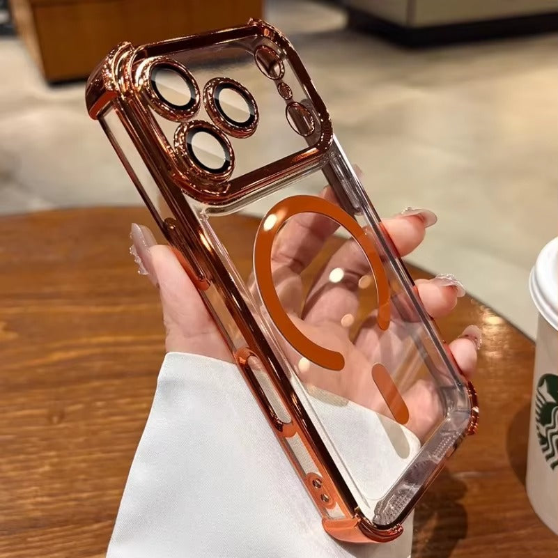 Luxury iPhone Case — Transparent MagSafe Soft TPU Airbag Cover with Shockproof Anti-Knock Clear Full Protection for Wireless Charging