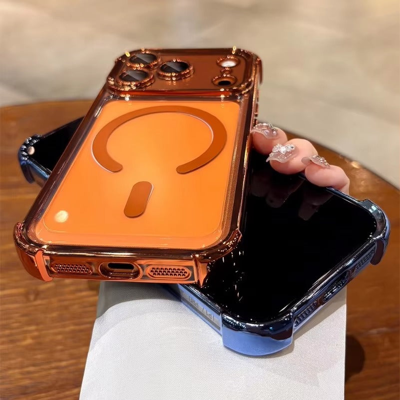 Luxury iPhone Case — Transparent MagSafe Soft TPU Airbag Cover with Shockproof Anti-Knock Clear Full Protection for Wireless Charging