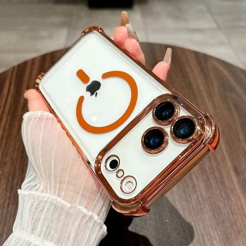 Luxury iPhone Case — Transparent MagSafe Soft TPU Airbag Cover with Shockproof Anti-Knock Clear Full Protection for Wireless Charging
