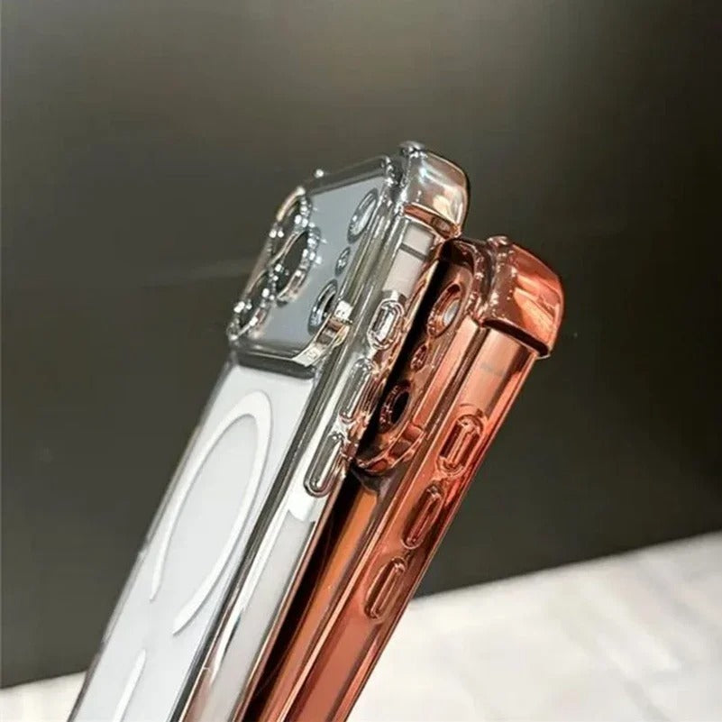 Luxury iPhone Case — Transparent MagSafe Soft TPU Airbag Cover with Shockproof Anti-Knock Clear Full Protection for Wireless Charging