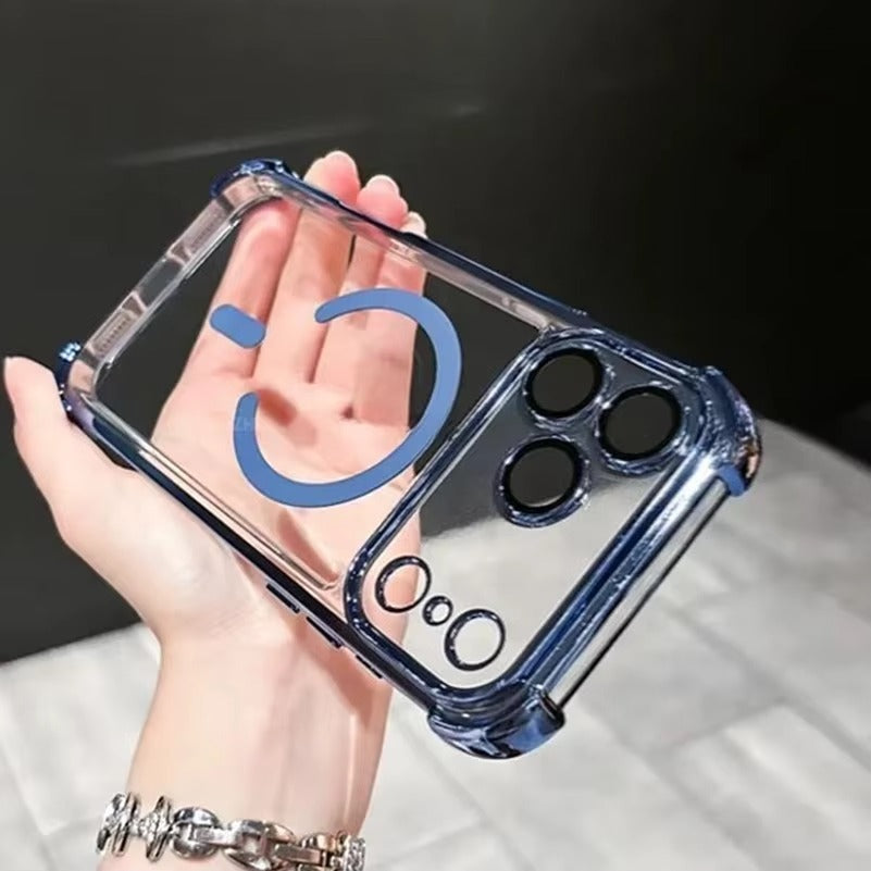 Luxury iPhone Case — Transparent MagSafe Soft TPU Airbag Cover with Shockproof Anti-Knock Clear Full Protection for Wireless Charging