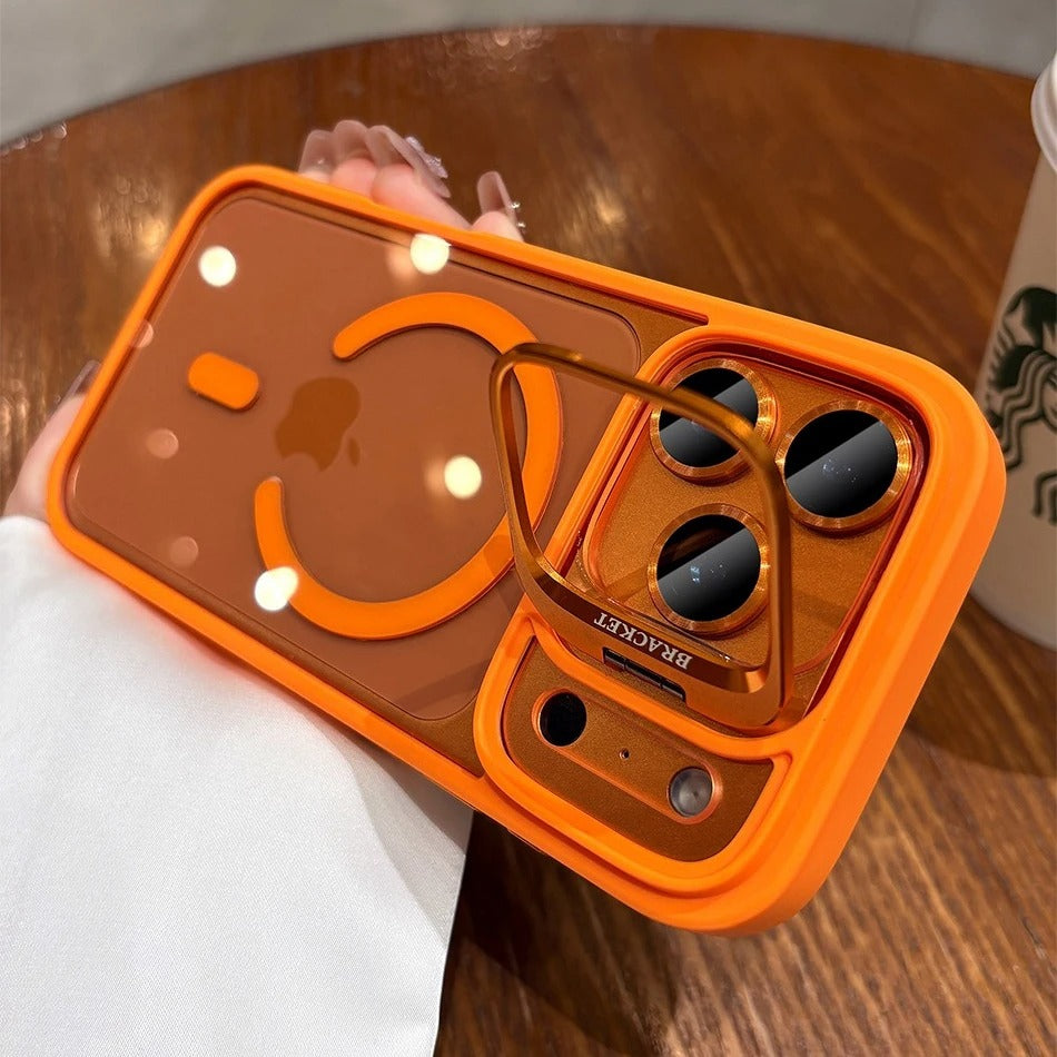 Luxury iPhone Case — Transparent MagSafe Compatible Half-Wrapped Shockproof Cover with Camera Bracket, Anti-Fingerprint, Non-Slip Design and Wrist Strap