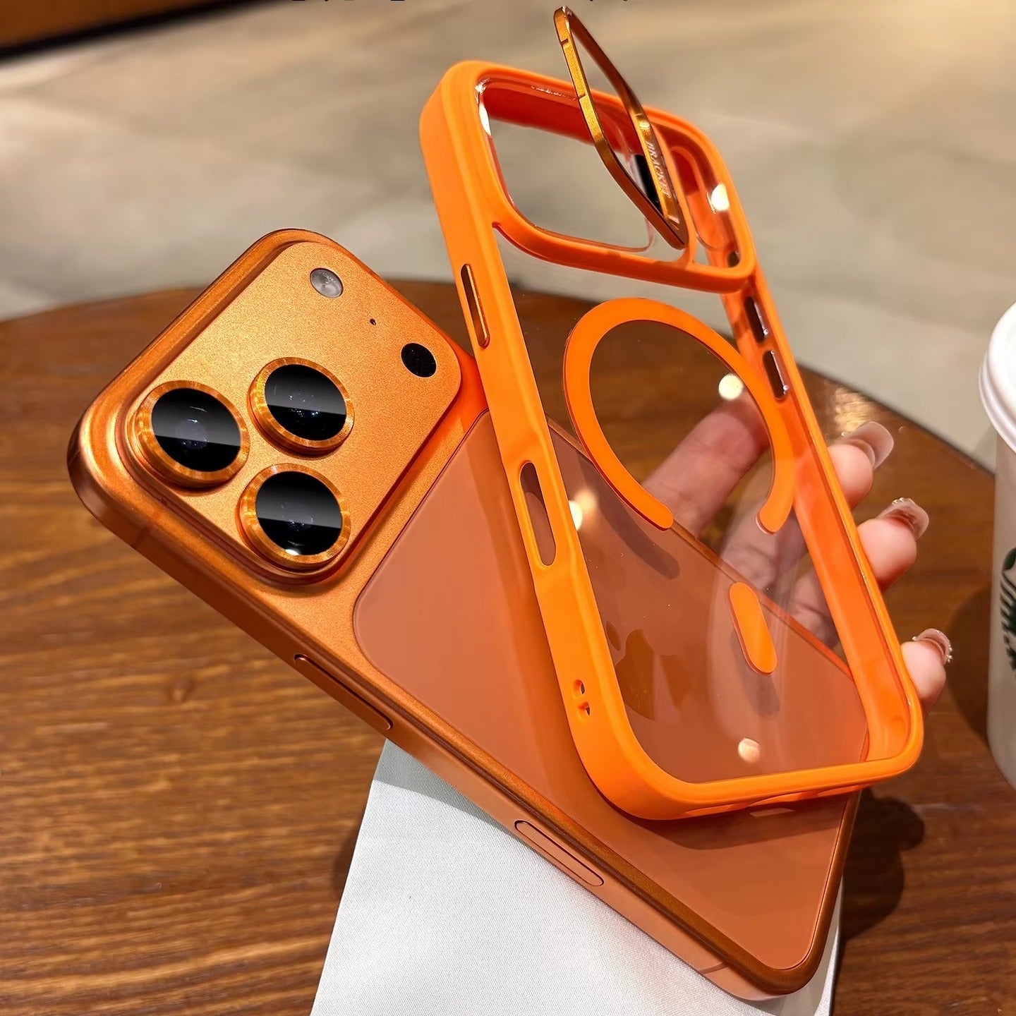 Luxury iPhone Case — Transparent MagSafe Compatible Half-Wrapped Shockproof Cover with Camera Bracket, Anti-Fingerprint, Non-Slip Design and Wrist Strap