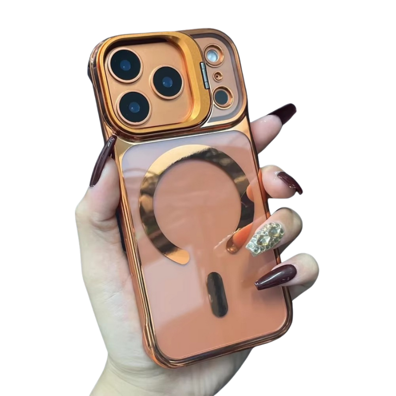 Luxury iPhone Case — Ultra-Thin Frameless Magnetic Plating Cover with Cooling Metal Camera Holder, MagSafe Compatible, Shockproof, Lightweight Full Protection Design