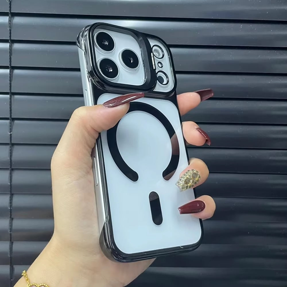 Luxury iPhone Case — Ultra-Thin Frameless Magnetic Plating Cover with Cooling Metal Camera Holder, MagSafe Compatible, Shockproof, Lightweight Full Protection Design
