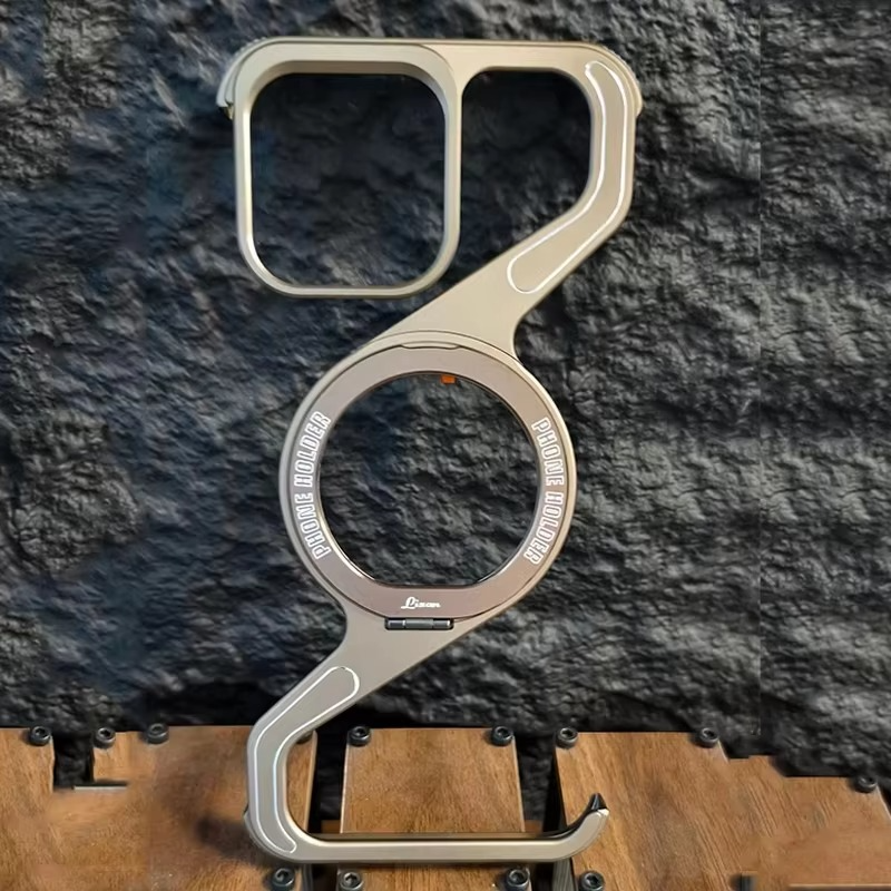 Luxury iPhone Case — Z-Shaped Frameless Magnetic Metal Snap-On Cover with Rotating Ring, Shockproof, Lightweight, Non-Slip, Full Protection