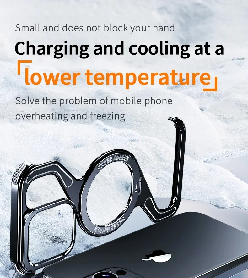 Luxury iPhone Case — Z-Shaped Frameless Magnetic Metal Snap-On Cover with Rotating Ring, Shockproof, Lightweight, Non-Slip, Full Protection