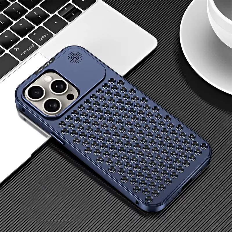 Luxury Aluminum Alloy iPhone Case — Full Coverage Shockproof Cooling Design with Aromatherapy Diffuser, Matte Anti-Fingerprint Finish, Non-Slip
