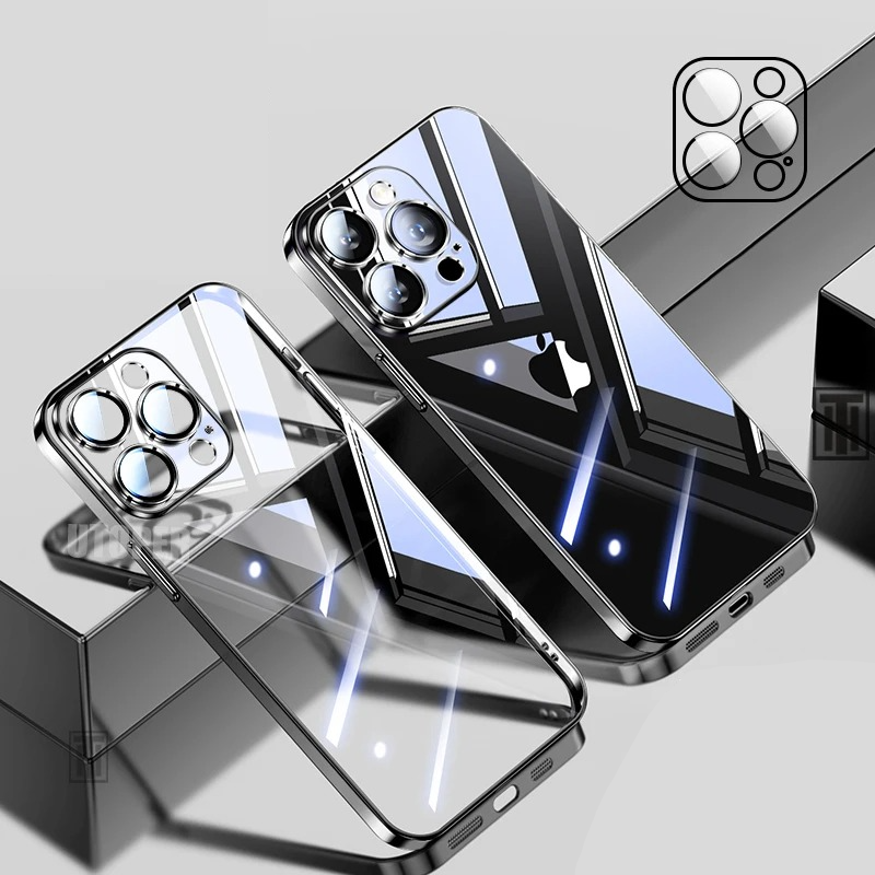 Luxury Plating TPU iPhone Case — High-Quality Soft Half-Wrapped Cover with Clear Lens Protection, Shockproof, Anti-Fingerprint, Transparent Design