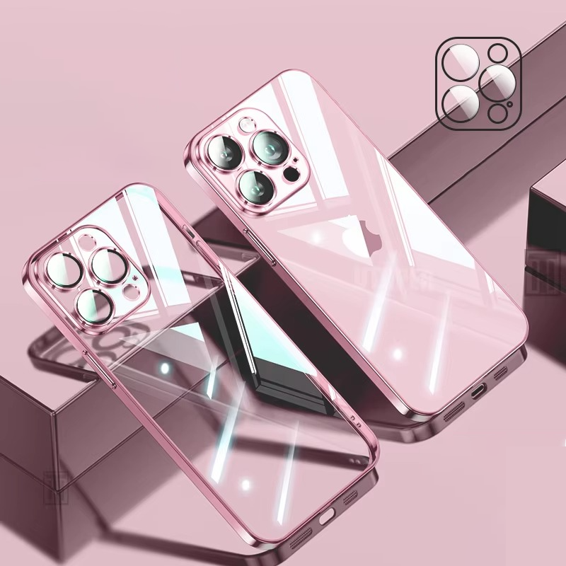 Luxury Plating TPU iPhone Case — High-Quality Soft Half-Wrapped Cover with Clear Lens Protection, Shockproof, Anti-Fingerprint, Transparent Design