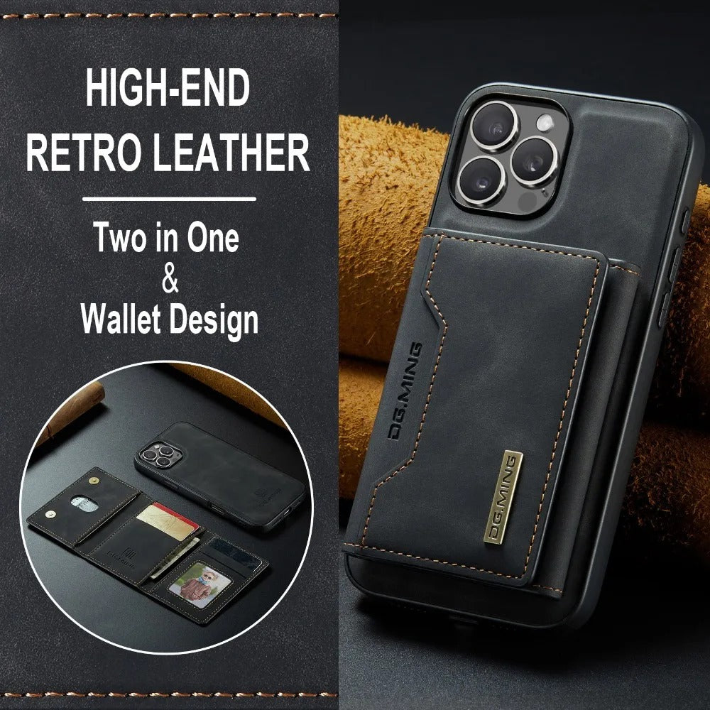 Luxury iPhone 2-in-1 Detachable Wallet Case — Magnetic PU Leather Cover with Card Holder, Slim Shockproof Design, Anti-Fingerprint and Non-Slip Protection