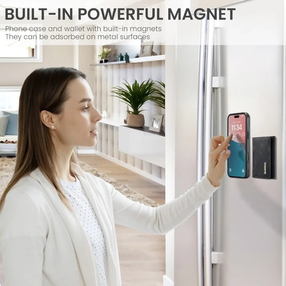 Luxury iPhone 2-in-1 Detachable Wallet Case — Magnetic PU Leather Cover with Card Holder, Slim Shockproof Design, Anti-Fingerprint and Non-Slip Protection