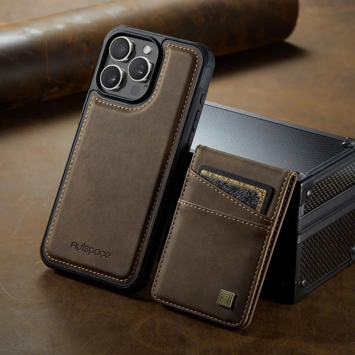 Luxury iPhone 2-in-1 Magnetic Wallet Case — Detachable Leather Cover with Card Holder, Wrist Strap, Shockproof Drop Protection, Full Access Design