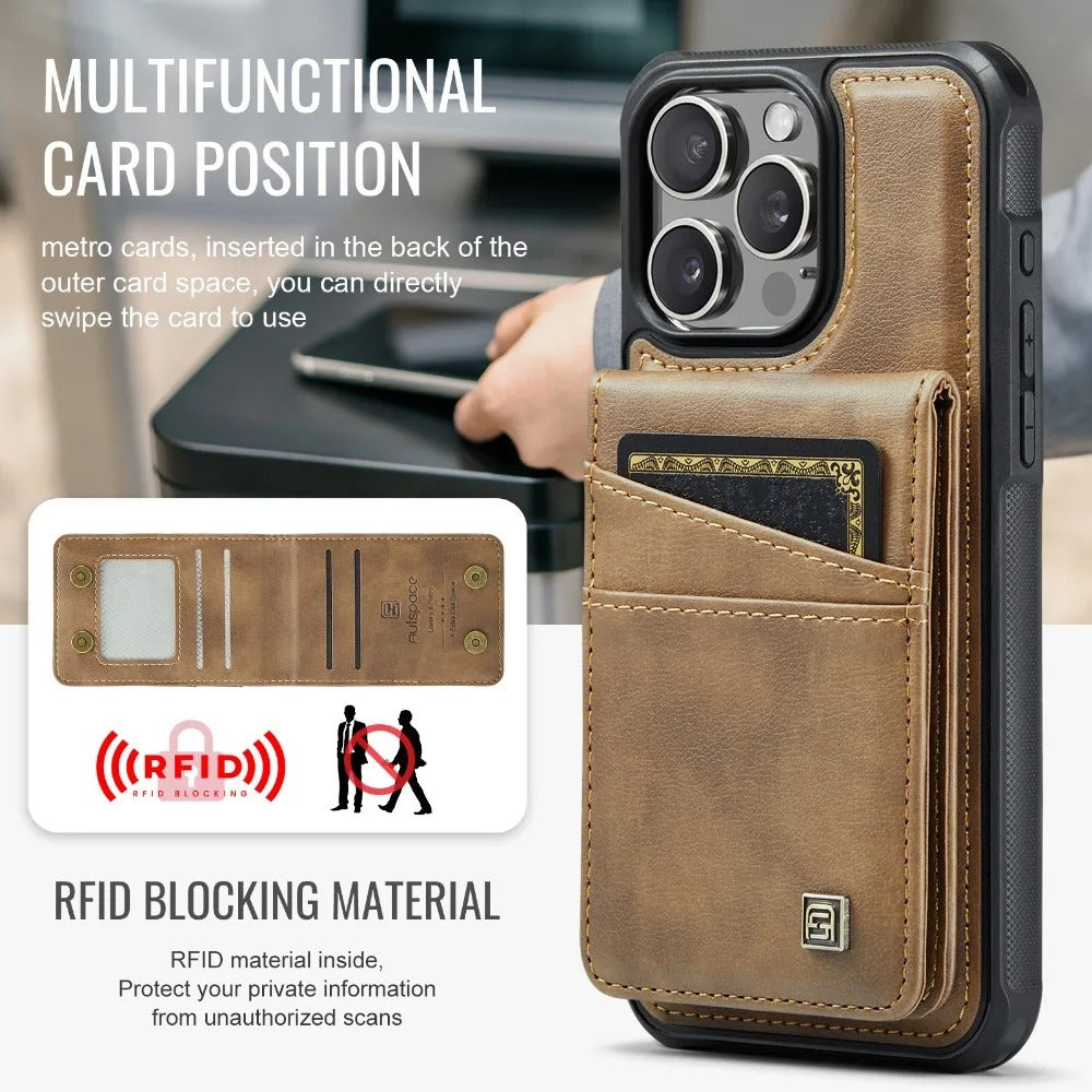 Luxury iPhone 2-in-1 Magnetic Wallet Case — Detachable Leather Cover with Card Holder, Wrist Strap, Shockproof Drop Protection, Full Access Design