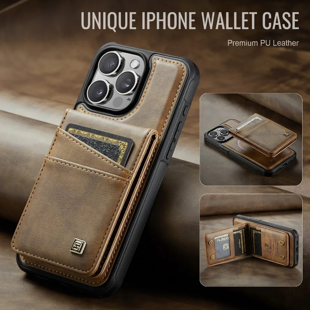 Luxury iPhone 2-in-1 Magnetic Wallet Case — Detachable Leather Cover with Card Holder, Wrist Strap, Shockproof Drop Protection, Full Access Design