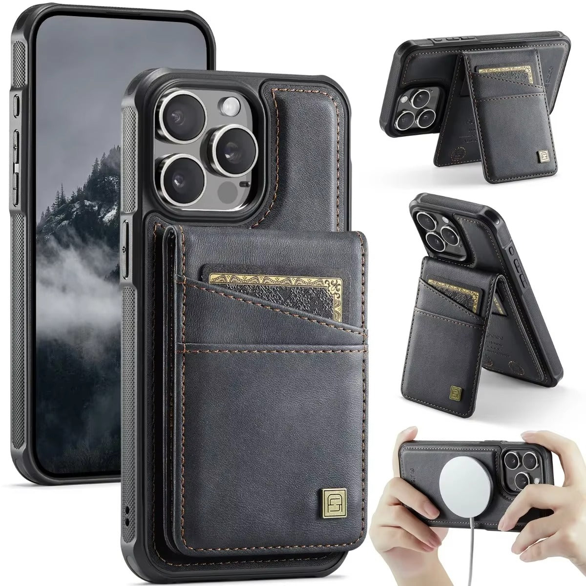 Luxury iPhone 2-in-1 Magnetic Wallet Case — Detachable Leather Cover with Card Holder, Wrist Strap, Shockproof Drop Protection, Full Access Design