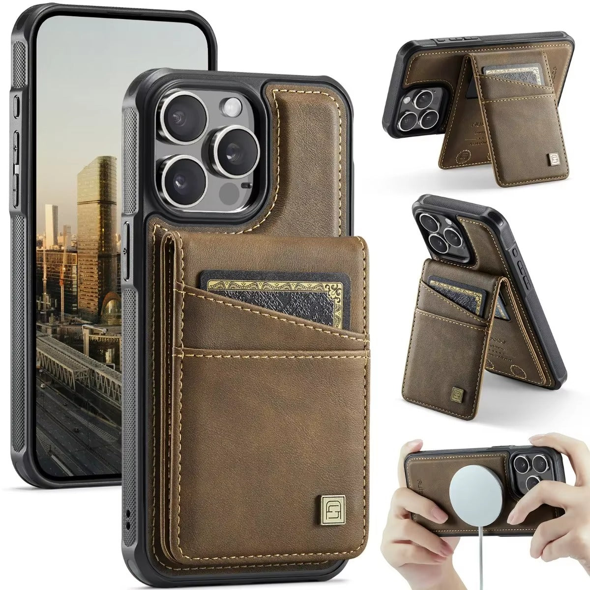 Luxury iPhone 2-in-1 Magnetic Wallet Case — Detachable Leather Cover with Card Holder, Wrist Strap, Shockproof Drop Protection, Full Access Design