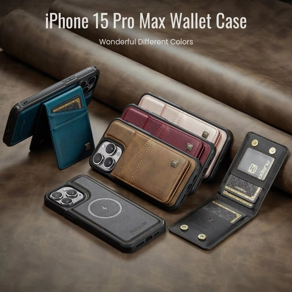 Luxury iPhone 2-in-1 Magnetic Wallet Case — Detachable Leather Cover with Card Holder, Wrist Strap, Shockproof Drop Protection, Full Access Design
