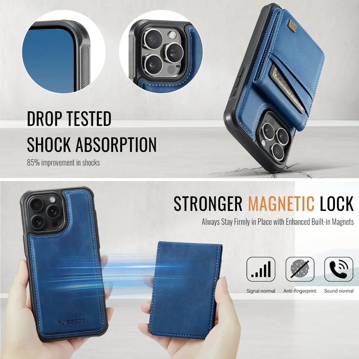 Luxury iPhone 2-in-1 Magnetic Wallet Case — Detachable Leather Cover with Card Holder, Wrist Strap, Shockproof Drop Protection, Full Access Design