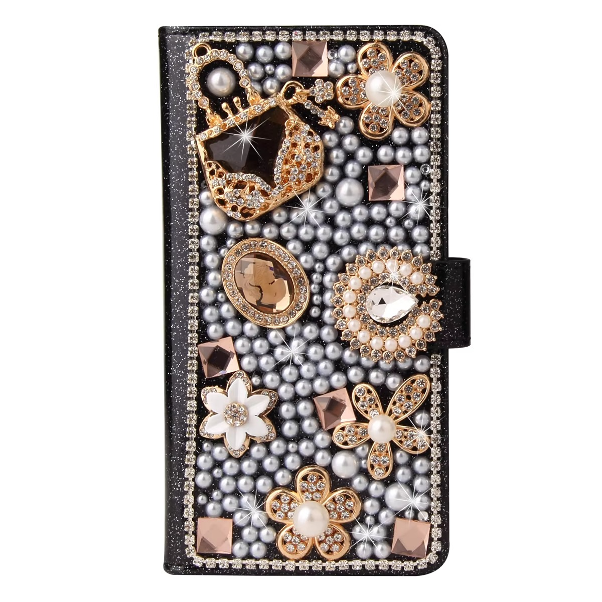 Luxury iPhone Bling Diamond Wallet Case — Flip Leather Cover with Rhinestone Lipstick Design, Card Slot Holder, Shockproof Protection, Stylish Sparkling Finish