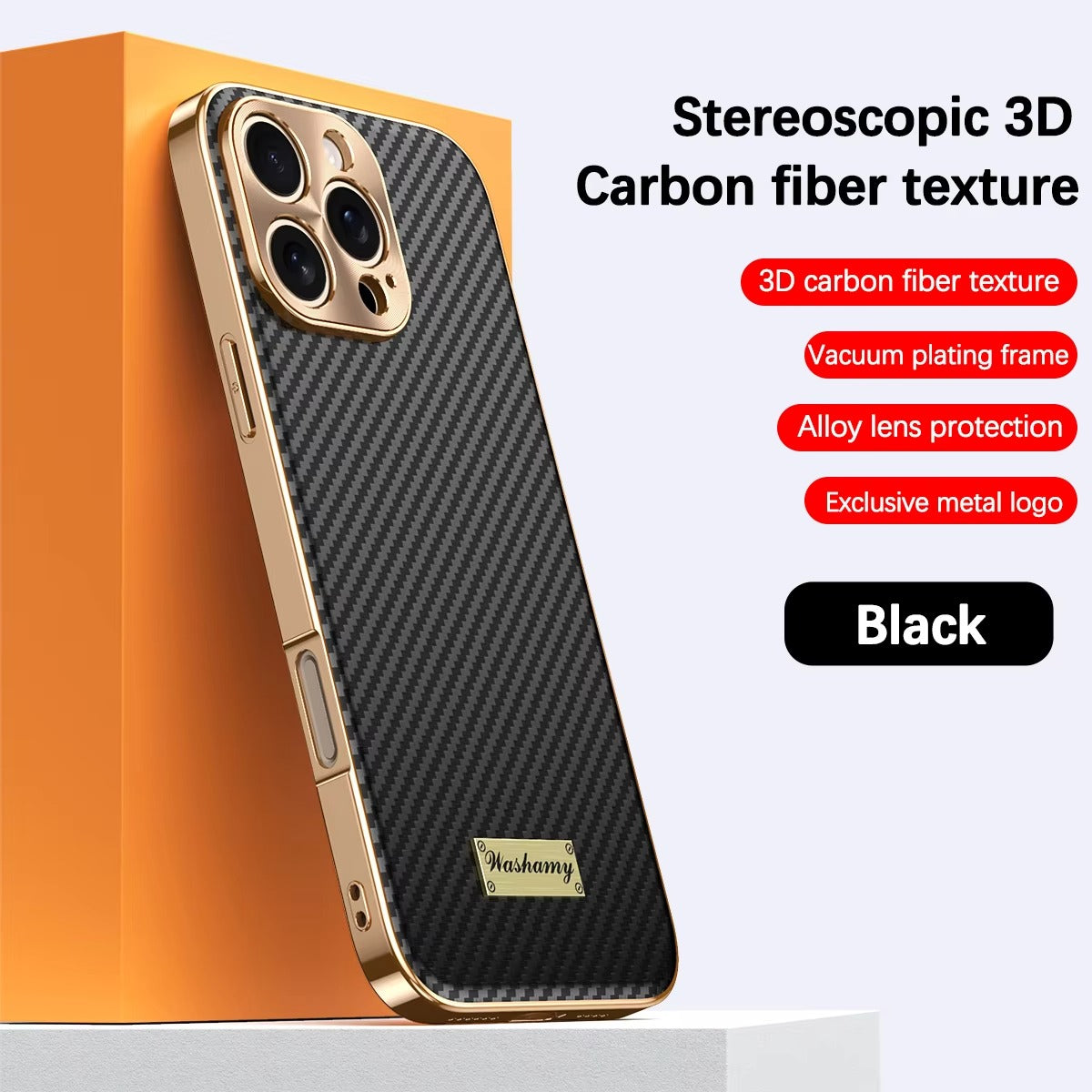 Luxury iPhone Case 3D Carbon Fiber Leather Cover — Plated Finish, Alloy Metal Lens Protection, Shockproof Non-Slip Design, Dustproof and Anti-Fingerprint