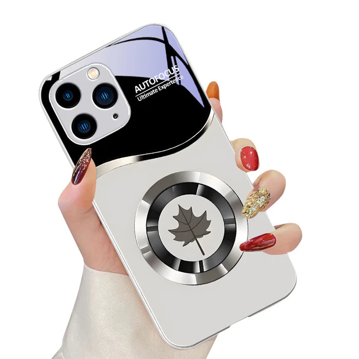 Luxury iPhone Case Circle Orchid Design — Tempered Glass Back Cover with TPU Frame, Slim Shockproof Protection, Anti-Fingerprint Scratch-Resistant Finish