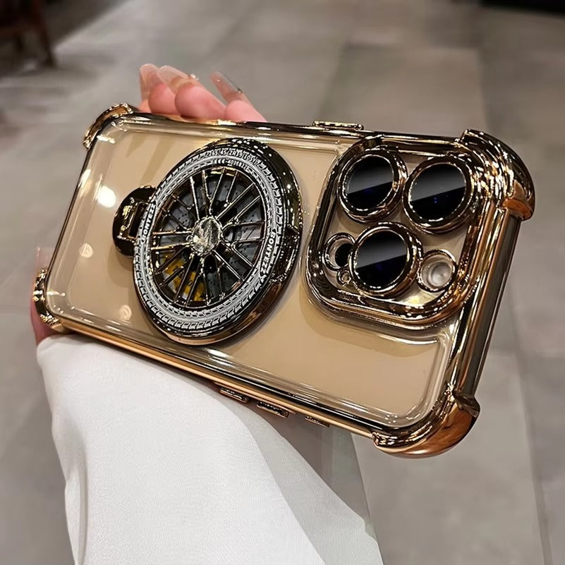 Luxury iPhone Case Clear Magnetic Bumper Cover — Rotating Gyroscopic Bracket Stand, Shockproof Protection, Anti-Fingerprint and Scratch-Resistant Design