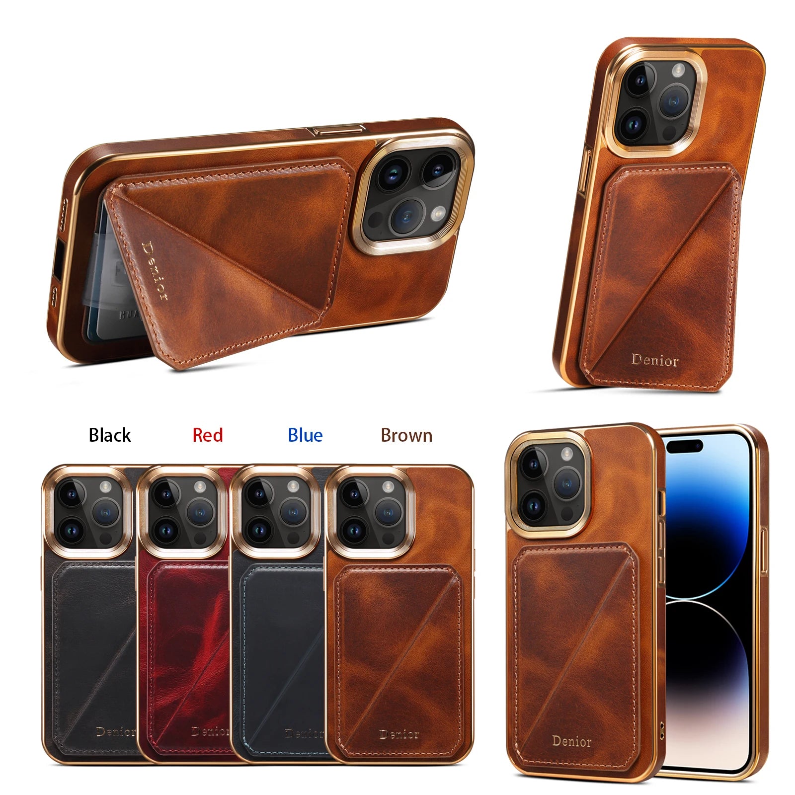 Luxury iPhone Case Genuine Cowhide Leather Wallet Cover — Magnetic Card Holder Plating Shell, Shockproof Dual Layer Protection, Anti-Fingerprint Scratch-Resistant
