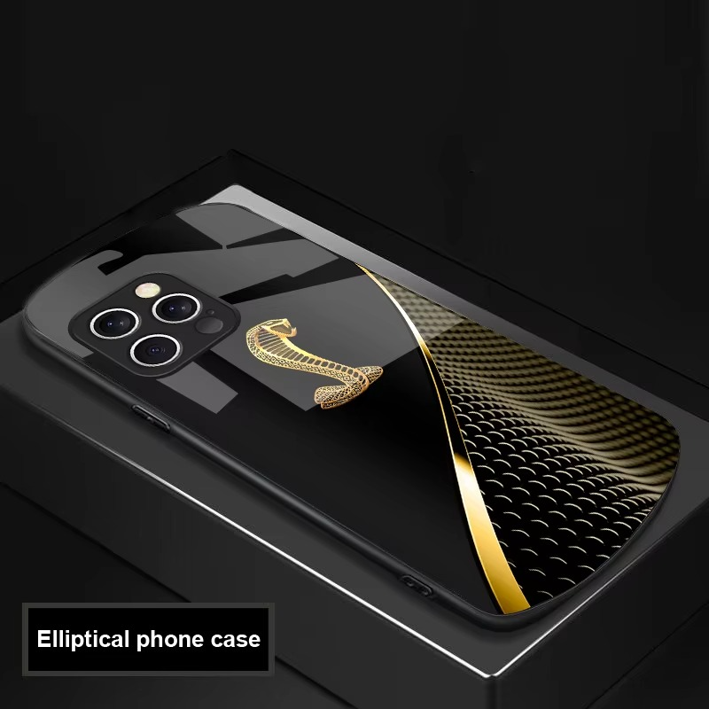 Luxury iPhone Case Gradient Golden Snake Design — Tempered Glass Back Cover with TPU Frame, Slim Shockproof Protection, Anti-Fingerprint Scratch-Resistant Finish