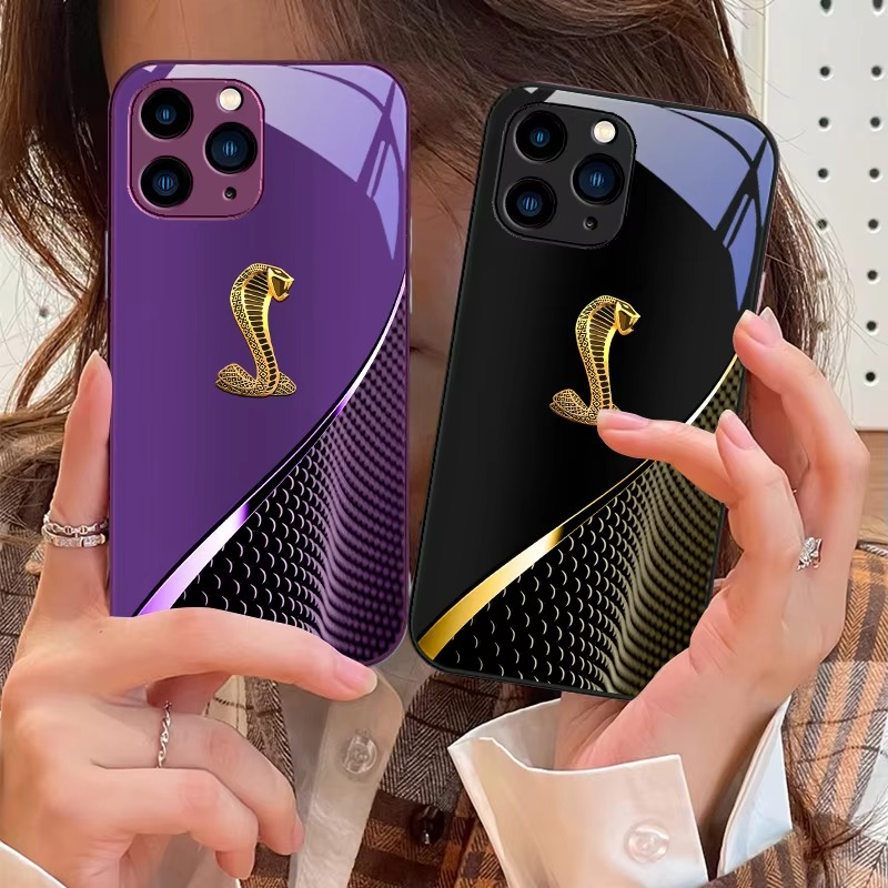 Luxury iPhone Case Gradient Golden Snake Design — Tempered Glass Back Cover with TPU Frame, Slim Shockproof Protection, Anti-Fingerprint Scratch-Resistant Finish